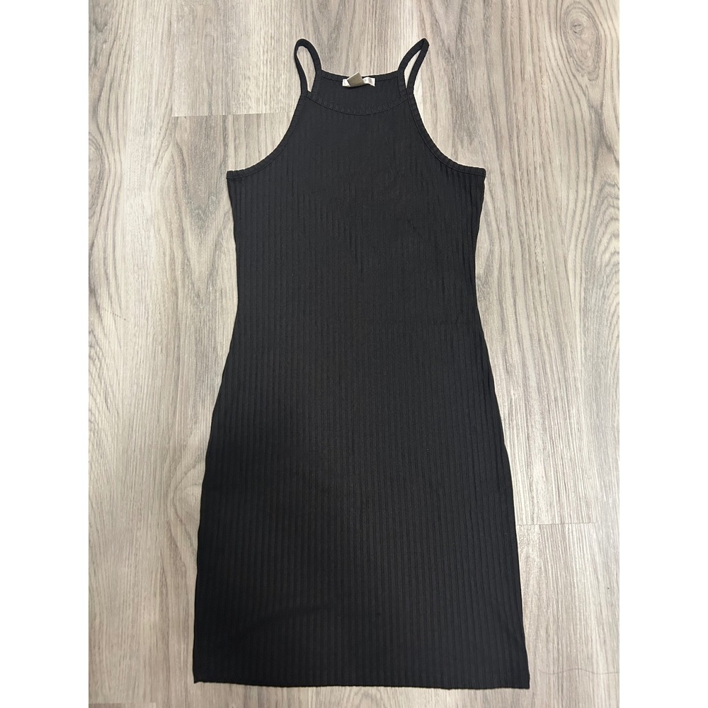 Bozzolo Womens Ribbed High Neck Halter Mini Dress Polyester Rayon Medium Black